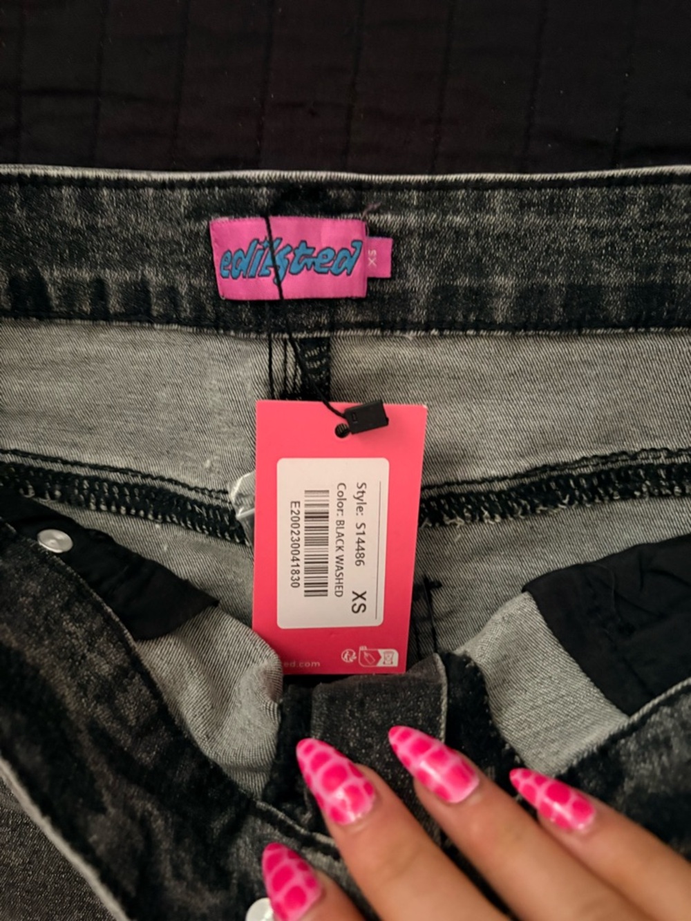 Edikted Washed Black Denim Mini Skirt - Picture 3 of 3